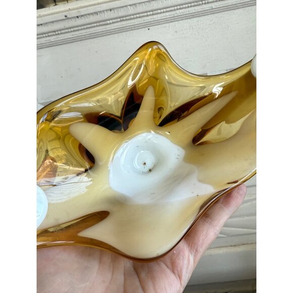 Vintage MCM Midcentury Art Glass Dish/Bowl Amber and Milk Glass - Picture 9 of 13